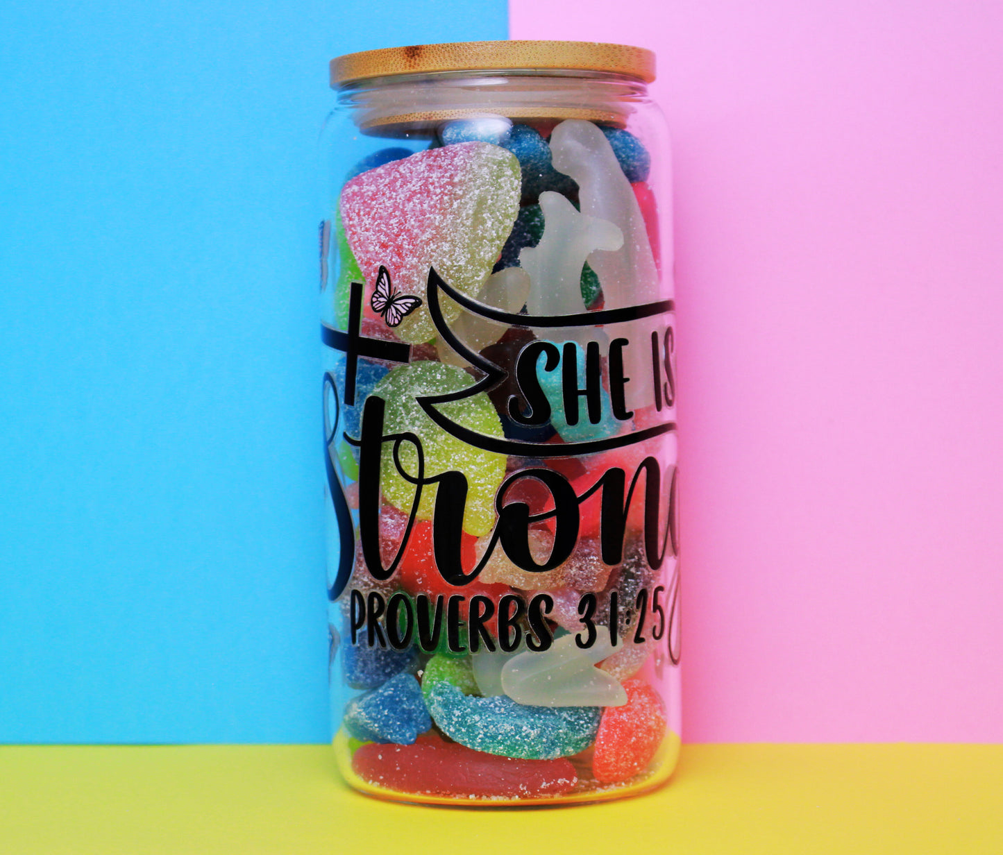 Black History Month Customised 350g Vegan Pre-mix Sweets in Glass Cup with Bamboo Lid, Glass Straw & Choice of Wrap