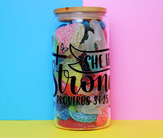 Black History Month Customised 350g Vegan Pre-mix Sweets in Glass Cup with Bamboo Lid, Glass Straw & Choice of Wrap